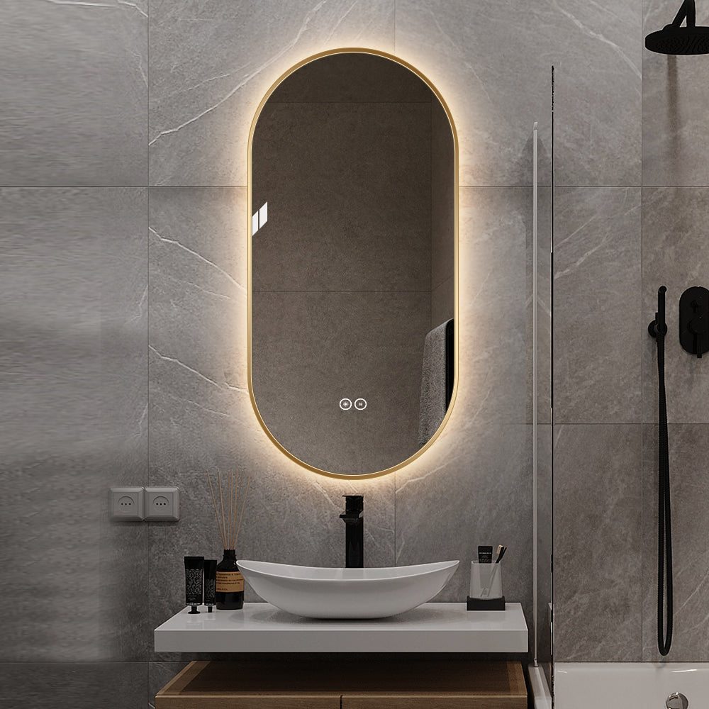 Yishare Oval-Shaped Framed Backlit Defogging Explosion-Proof Bathroom Mirror