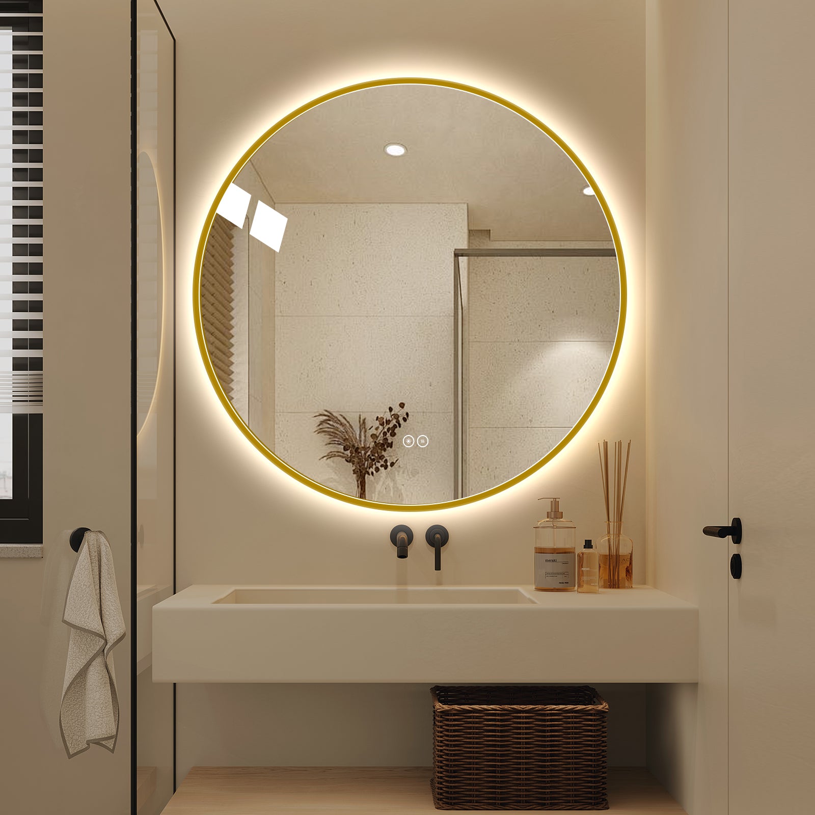 Yishare Round LED Framed Explosion-Proof Anti-Fog Bathroom Mirror