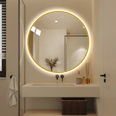 Yishare Round LED Framed Explosion-Proof Anti-Fog Bathroom Mirror