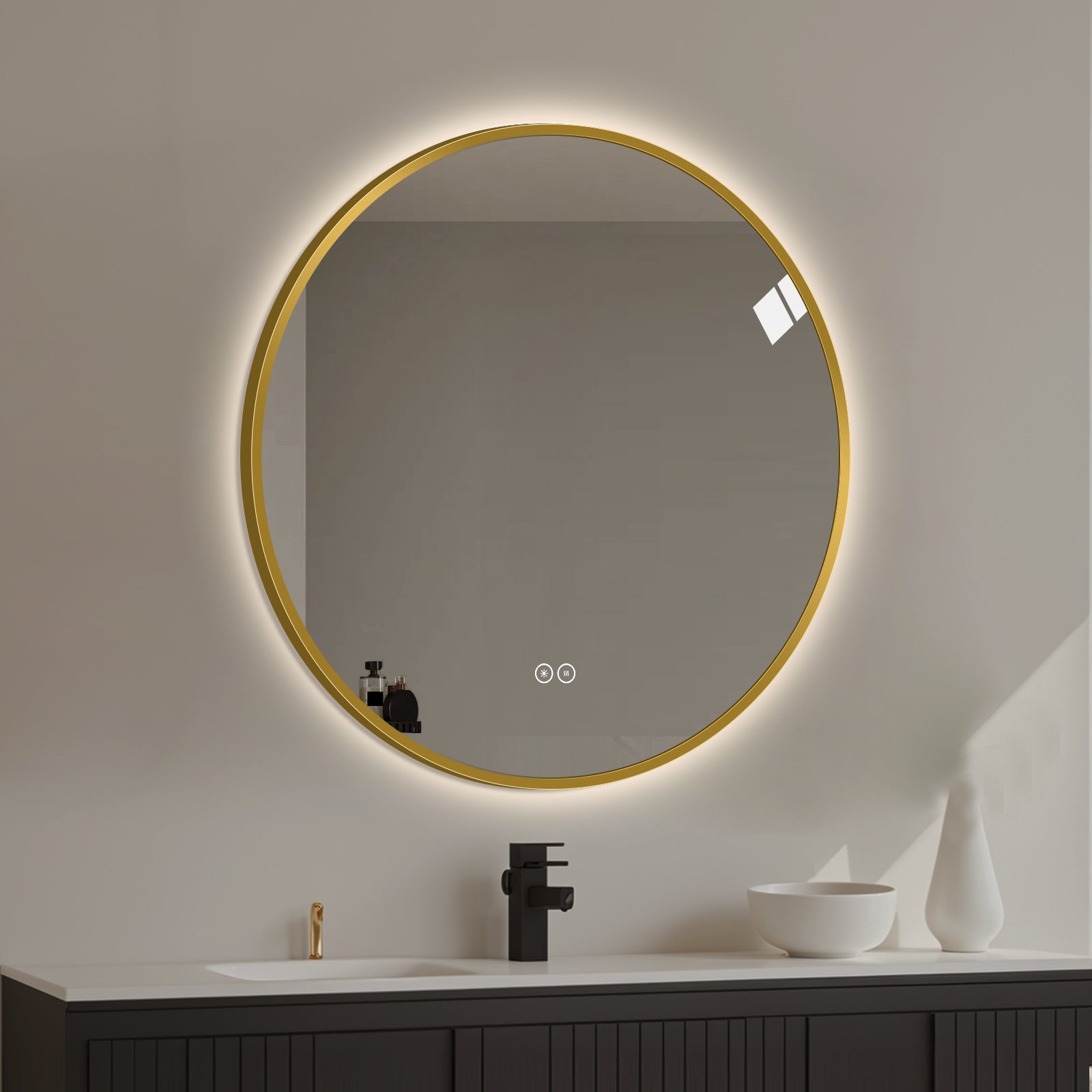Yishare Round LED Framed Explosion-Proof Anti-Fog Bathroom Mirror