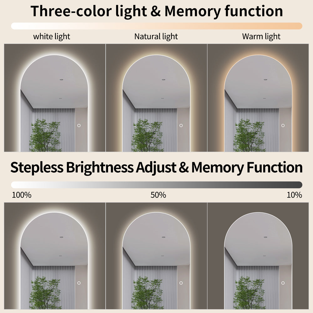 Yishare Frameless Backlit Arched Full-Length Mirror