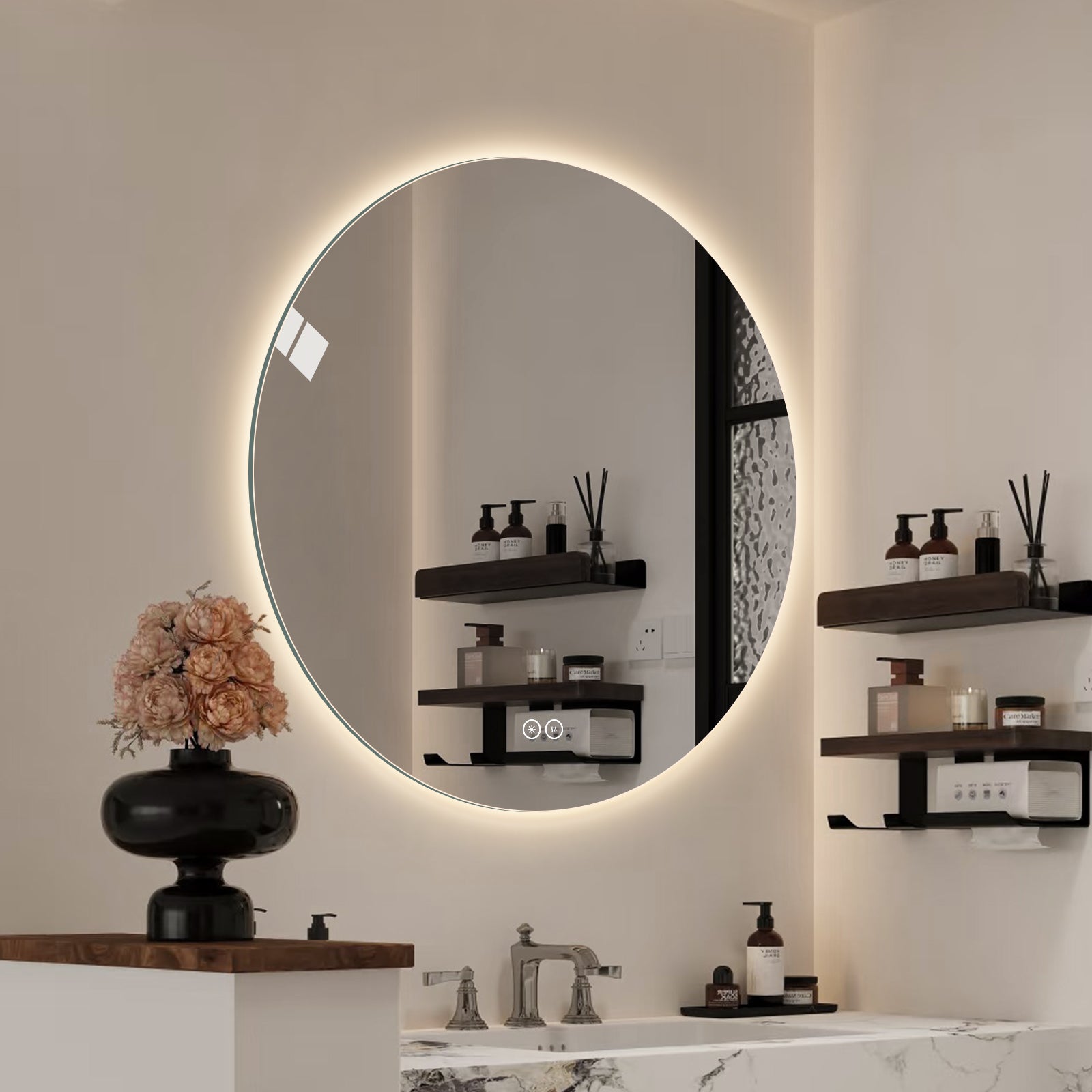 Yishare LED Frameless Round Anti - Fog Wall - Mounted Bathroom Mirror