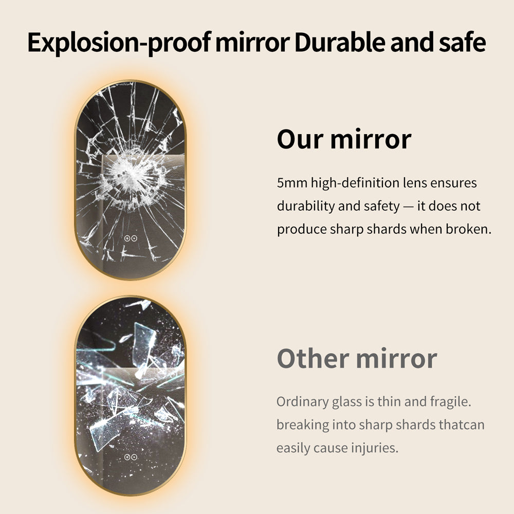 Yishare Oval-Shaped Framed Backlit Defogging Explosion-Proof Bathroom Mirror