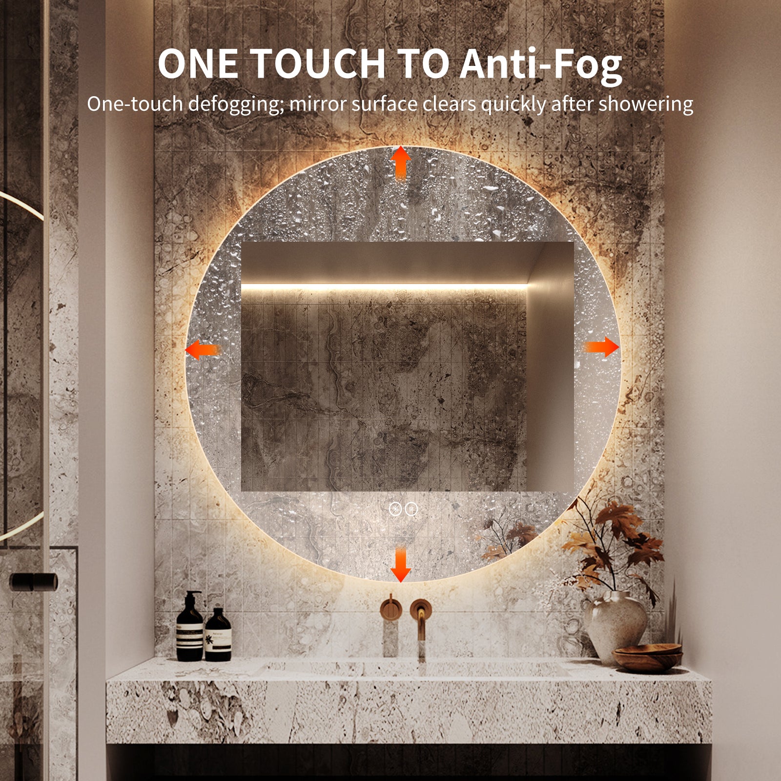 Yishare LED Frameless Round Anti - Fog Wall - Mounted Bathroom Mirror