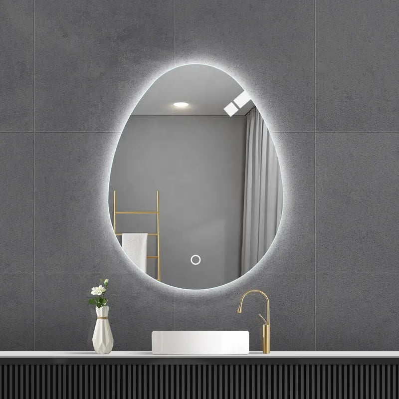 New Design Irregular Frameless Home Decorative Mirror Wall Mirror Smart Led Lighted Bathroom Mirror With Touch Switch