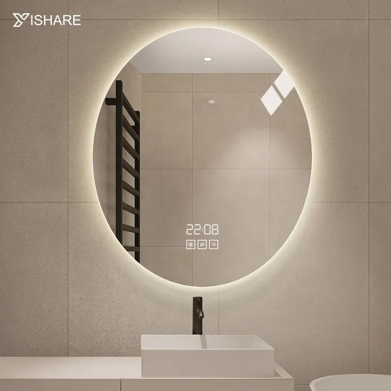 Contemporary LED Bathroom Mirror Custom Wall Mounted Oval Vanity Mirror Anti-fog Touch Lighting Design Graphic Design