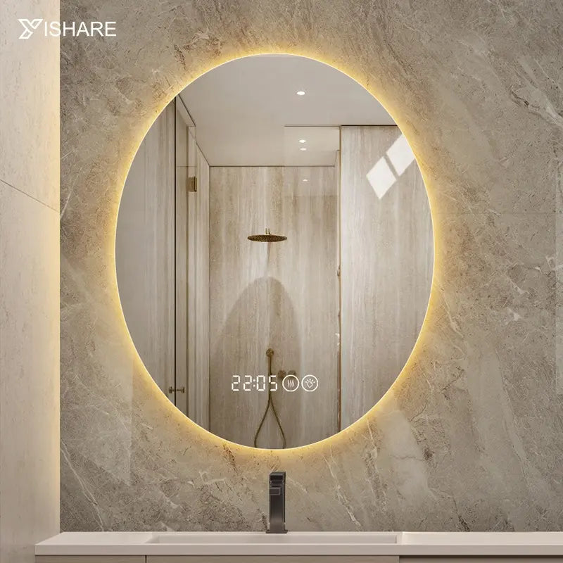 Contemporary LED Bathroom Mirror Custom Wall Mounted Oval Vanity Mirror Anti-fog Touch Lighting Design Graphic Design
