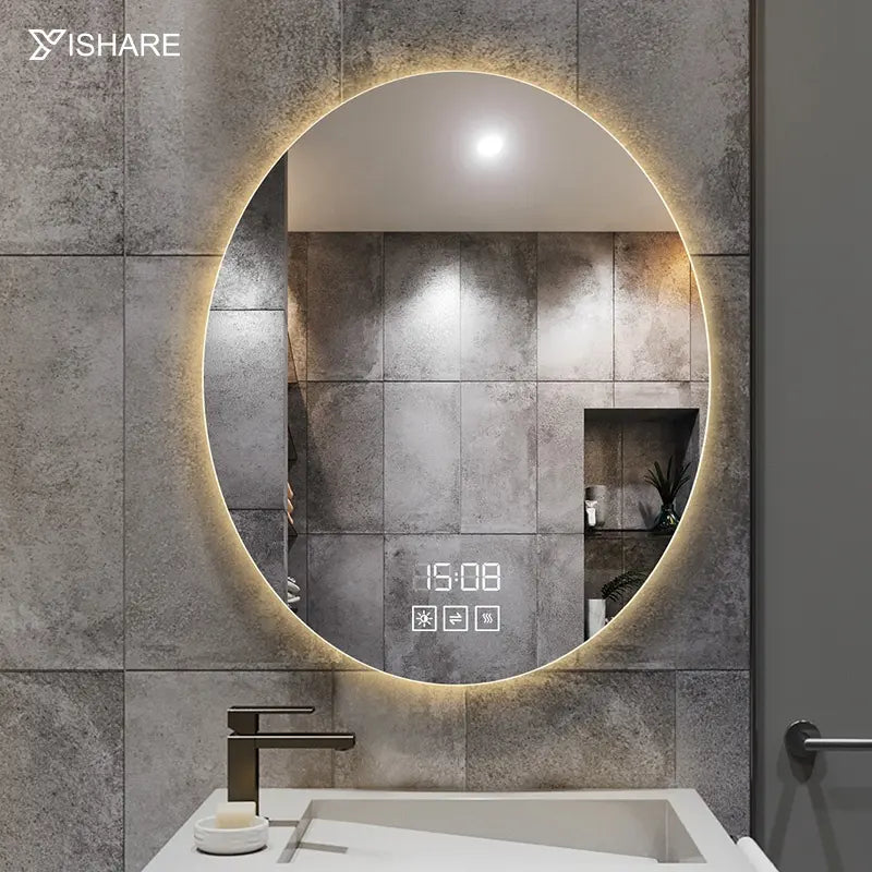 Contemporary LED Bathroom Mirror Custom Wall Mounted Oval Vanity Mirror Anti-fog Touch Lighting Design Graphic Design