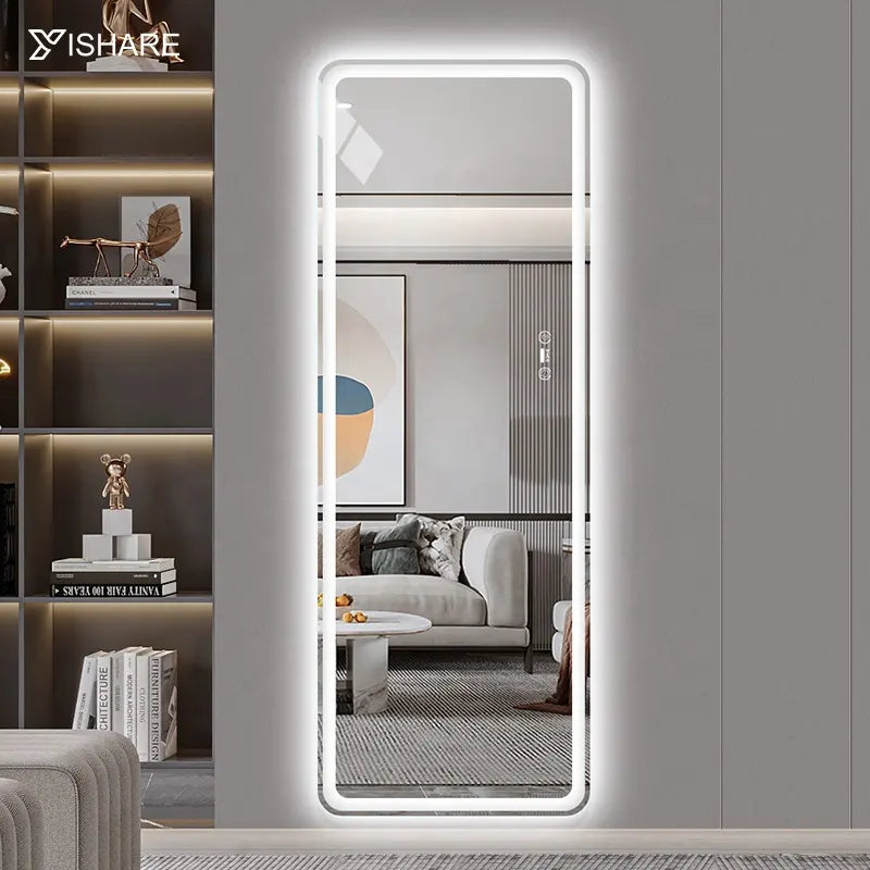 NewType Modern Rectangle Full Body Mirror Touch Button LED Lighting Economical Barber Mirror for Bedroom Interior Decor IP44