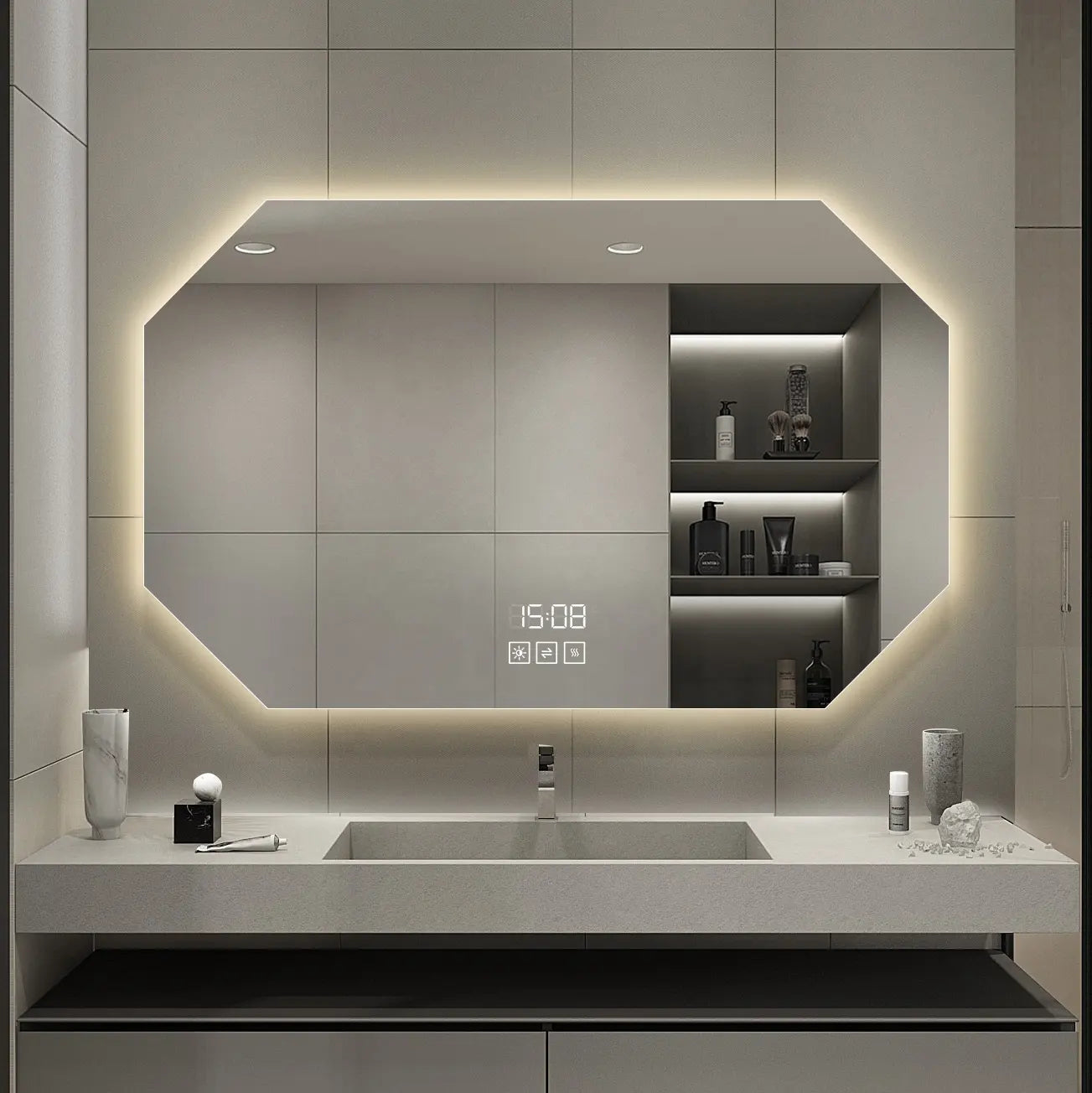 Yishaer Smart LED Bathroom Mirror New Wall Mount Decorative Frameless Modern Dimmable Adjustable Light Makeup Lighting Bathtub