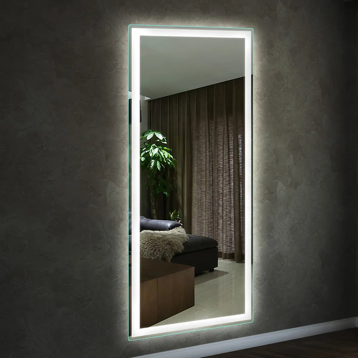 LED Full-Length Wall Mounted Mirror with Dimmable Lights Color Temperature Adjustable for Bedroom Living Room for Makeup Hotels