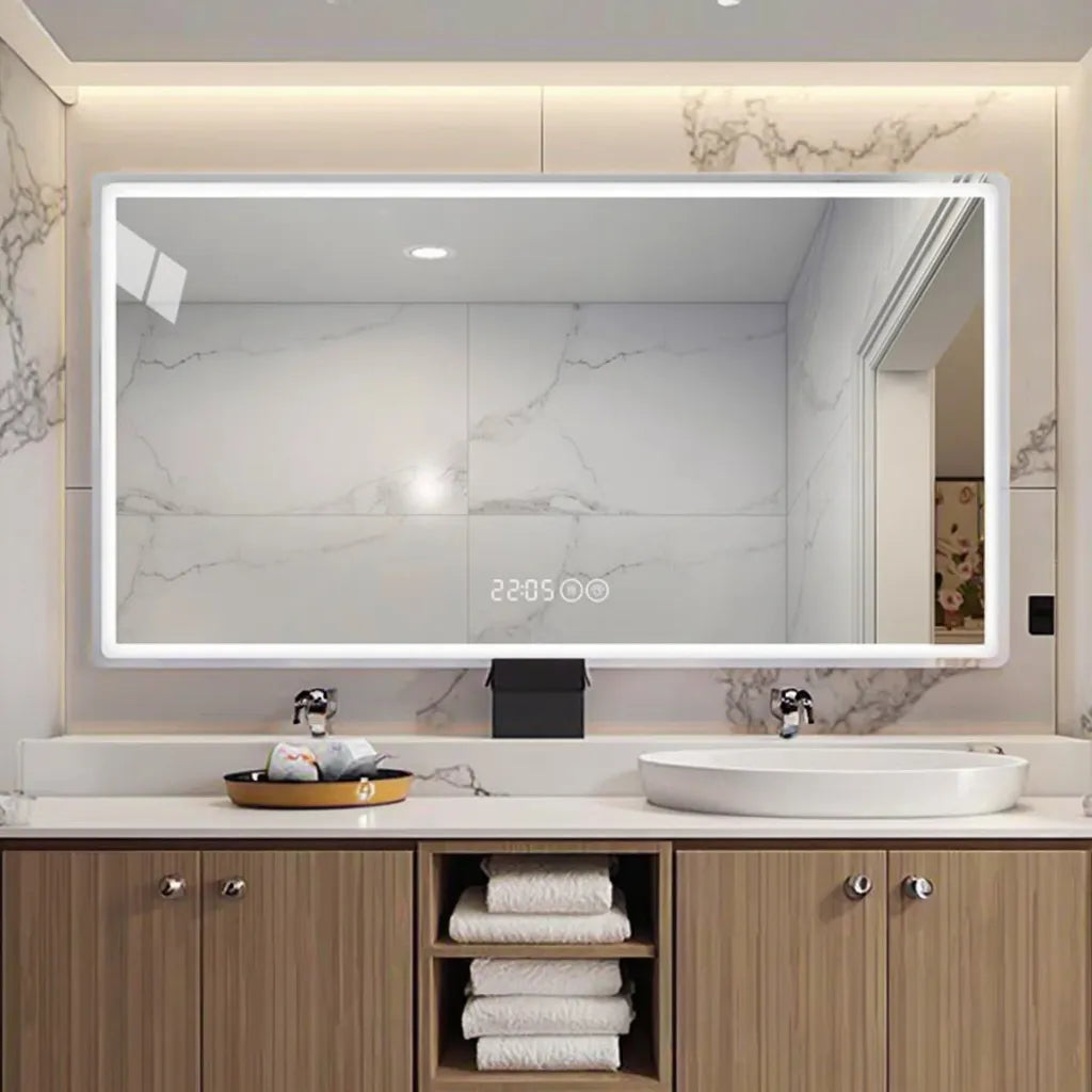 HD Frameless Smart LED Wall Mounted Bathroom Mirror Light Frosted Anti-fog Touch Switch Washbasin Modern Design