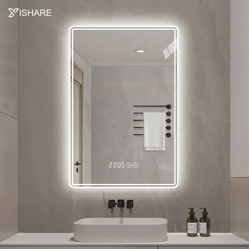 Factory Direct Sell Compact Illuminated Energy Efficient Clock Bathroom Vanity Lighted Mirror for Home Hotel Project