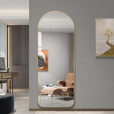 Modern Full Body Mirror for Bedroom Wall Hanging Elegant Design with Aluminium Alloy Frame Arched Dressing Decorative Usage