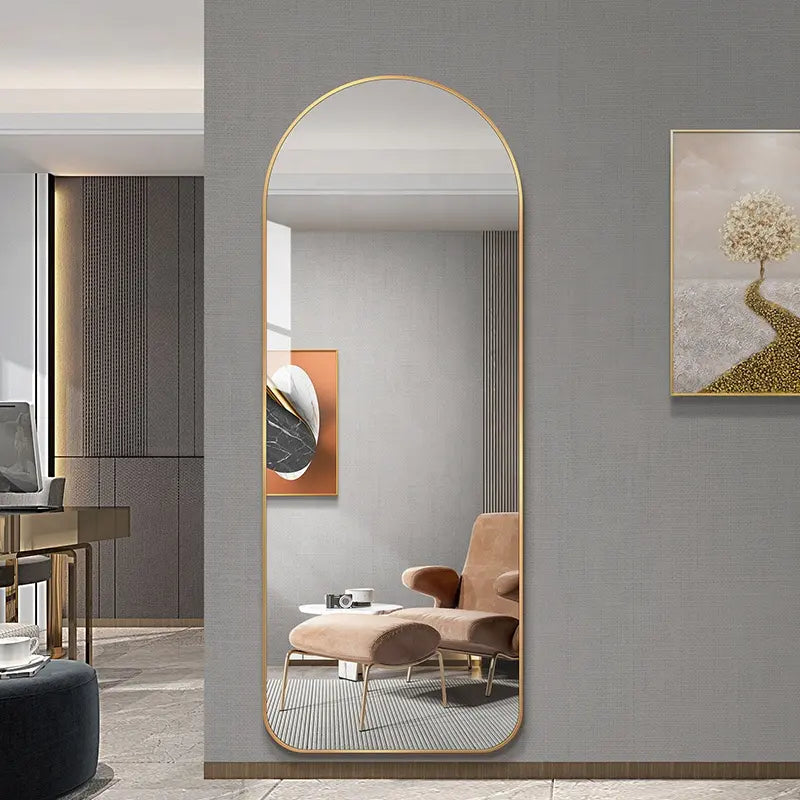 Modern Full Body Mirror for Bedroom Wall Hanging Elegant Design with Aluminium Alloy Frame Arched Dressing Decorative Usage
