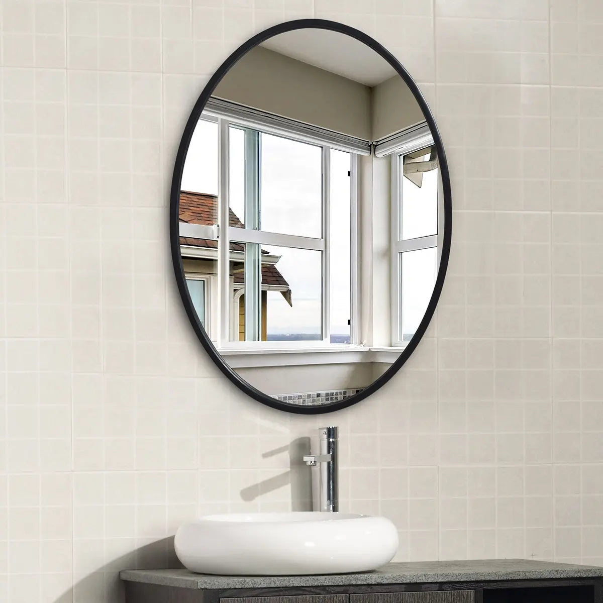 Yishare Modern Indoor Living Room Decorative Oval Black Framed Wall Hanging Mirror for Bedroom for Hotel High Quality Durable