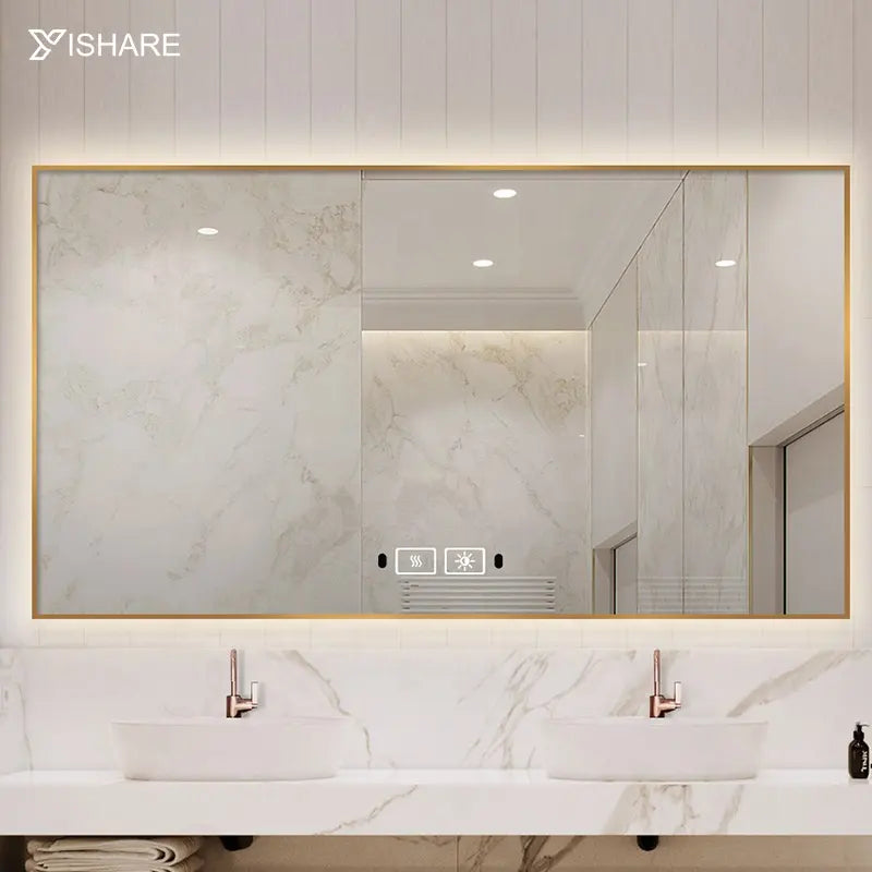 Factory Direct Sell Modern Smart Lighted Espejo Con Luz Luxury Bathroom Mirror with Aluminum Alloy Frame