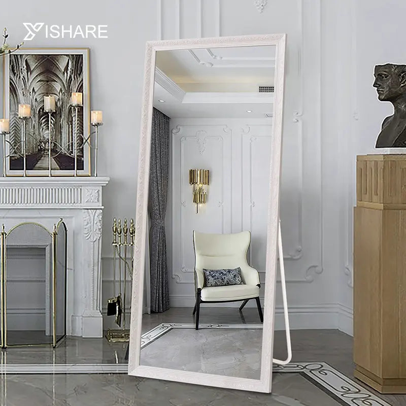 Yishare Cheap Home Decoration Solid Wood Framed Tall Floor Standing Mirror Wall Hanging Salon Mirror Full Body Dressing Mirror