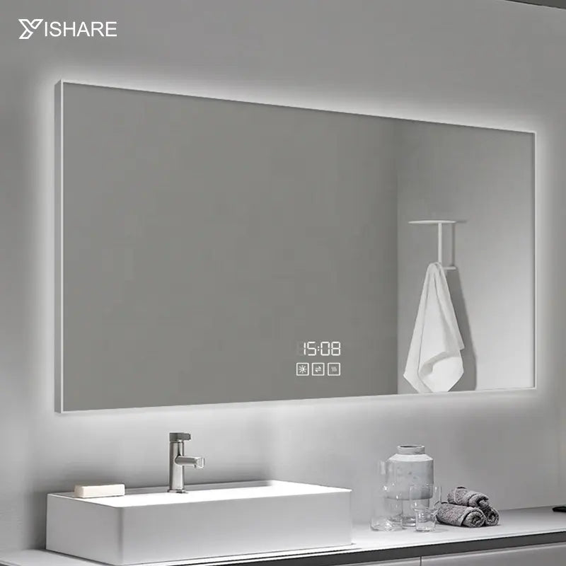 Factory Direct Sell Modern Smart Lighted Espejo Con Luz Luxury Bathroom Mirror with Aluminum Alloy Frame