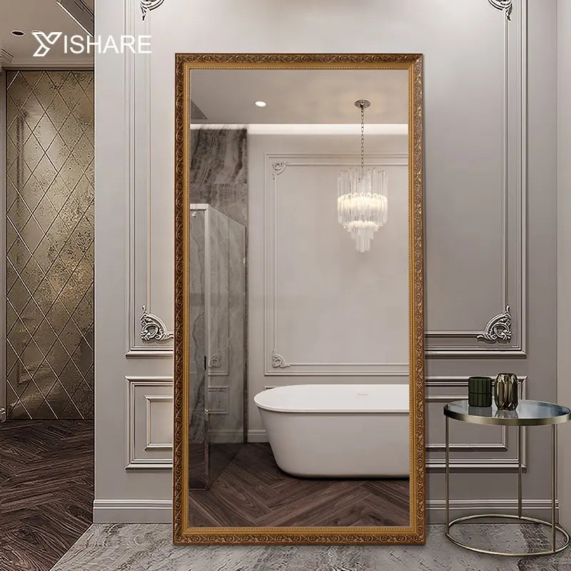 Yishare Cheap Home Decoration Solid Wood Framed Tall Floor Standing Mirror Wall Hanging Salon Mirror Full Body Dressing Mirror