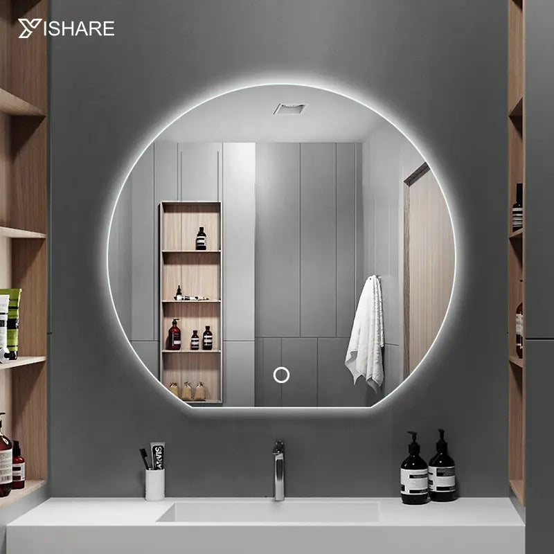 Modern frameless LED lighting wall mirror time display smart home decoration bathroom mirror hanging mount hotel