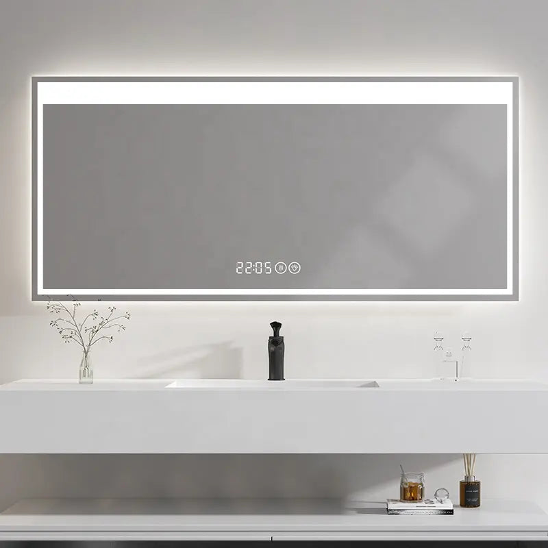 Yishare factory direct sales makeup mirror wall adjustable color temperature smart touch clear anti-fog bathroom LED mirror