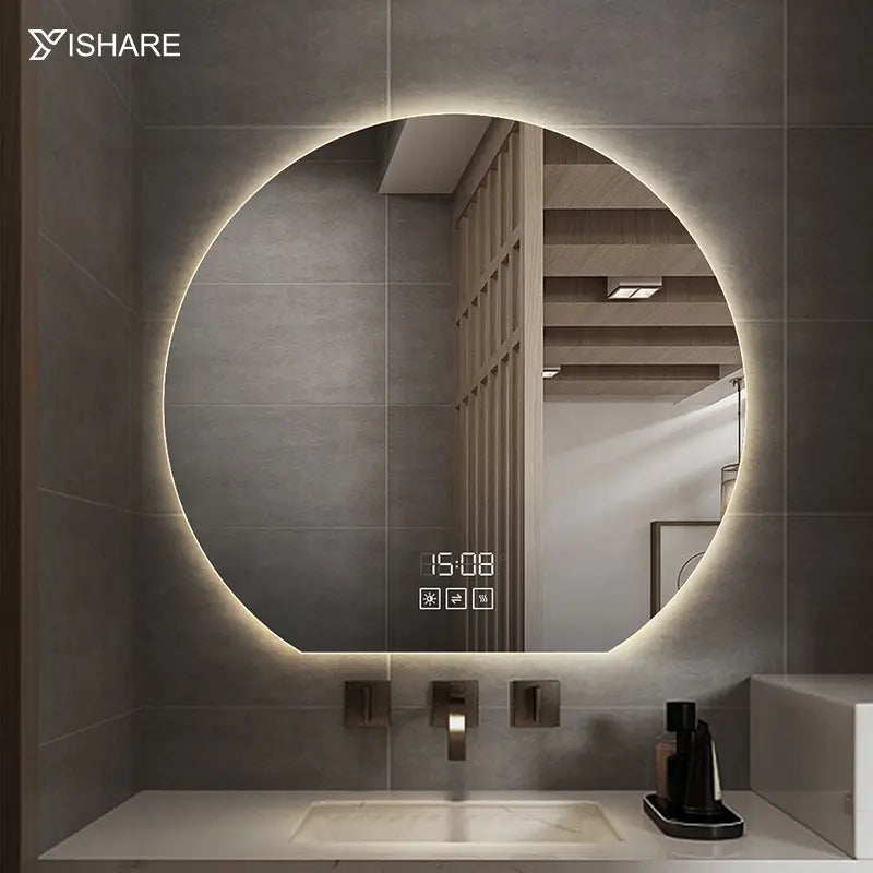 Modern frameless LED lighting wall mirror time display smart home decoration bathroom mirror hanging mount hotel