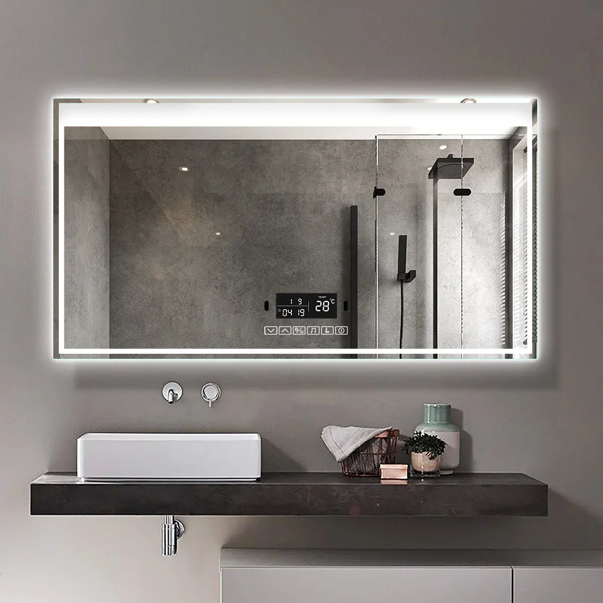 Yishare factory direct sales makeup mirror wall adjustable color temperature smart touch clear anti-fog bathroom LED mirror