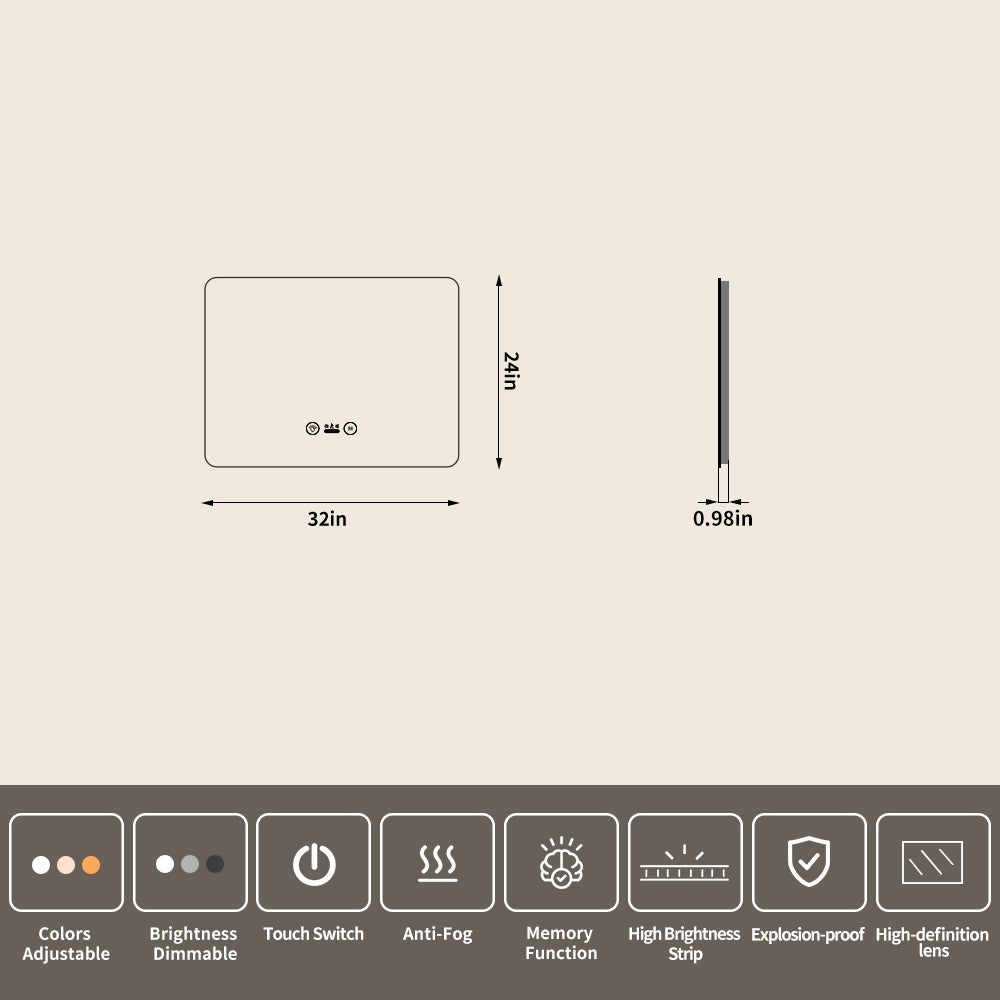 Yishare Rectangular Frameless Defogging Explosion-Proof Radar-Sensing Bathroom Mirror
