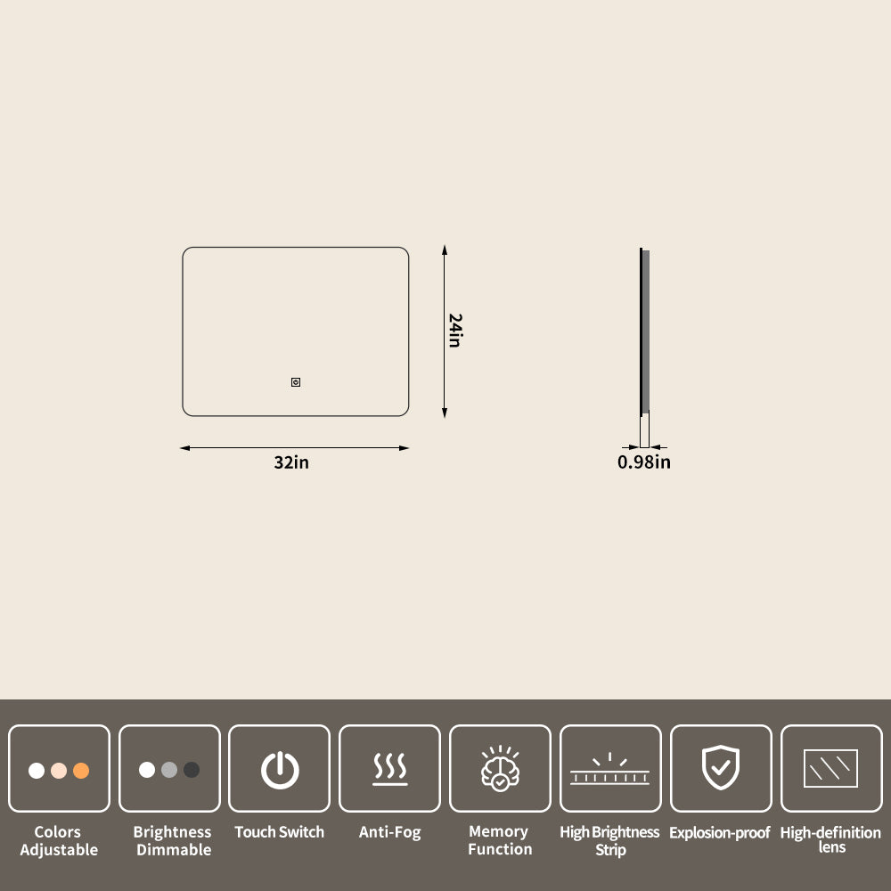 Yishare Rectangular Frameless Defogging Explosion-Proof Radar-Sensing Bathroom Mirror