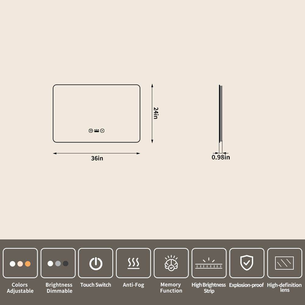 Yishare Rectangular Frameless Defogging Explosion-Proof Radar-Sensing Bathroom Mirror