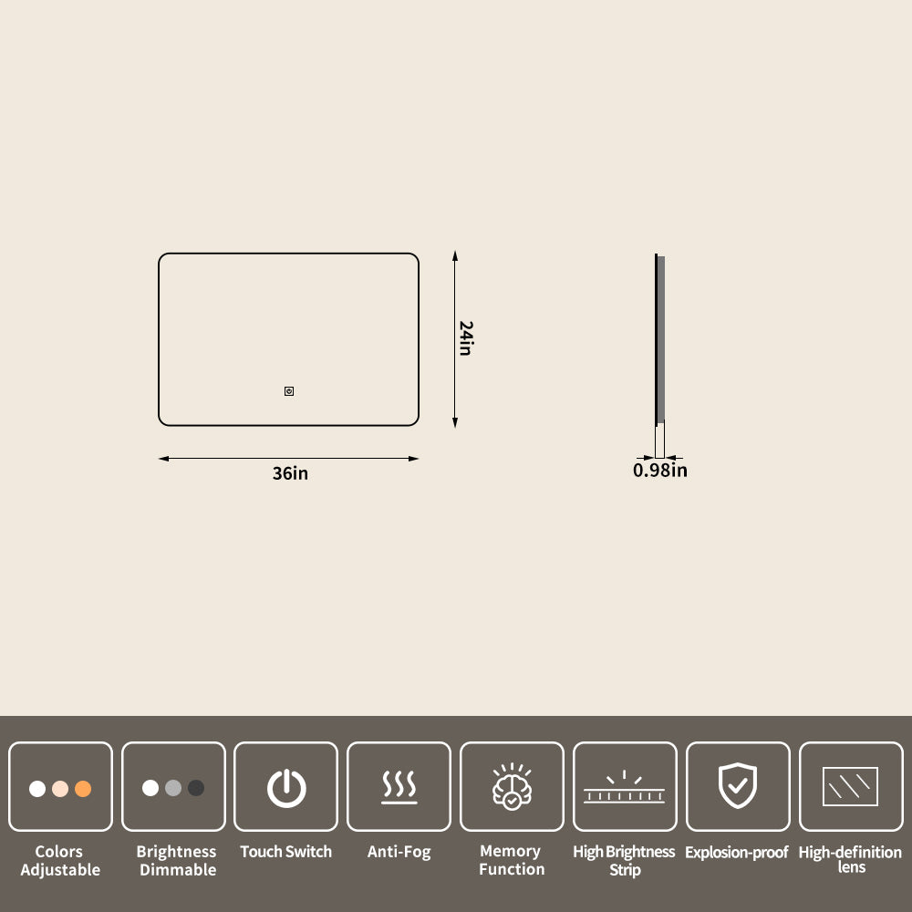 Yishare Rectangular Frameless Defogging Explosion-Proof Radar-Sensing Bathroom Mirror