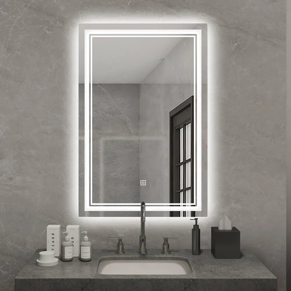 Factory Direct Rectangular LED Lighted Bathroom Vanity Smart Mirror IP44 Modern Design Front Backlit Antifog Dimmable Makeup