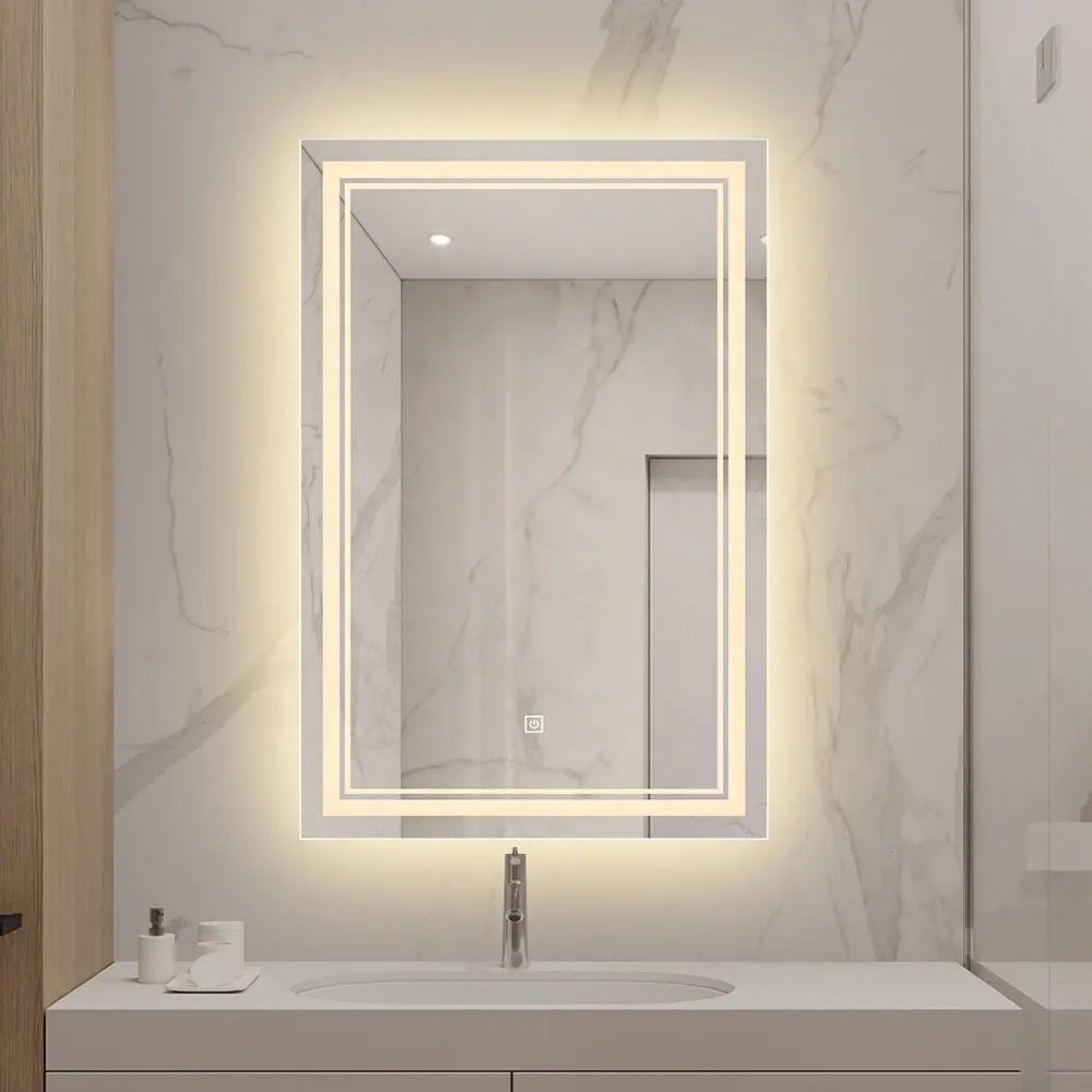 Factory Direct Rectangular LED Lighted Bathroom Vanity Smart Mirror IP44 Modern Design Front Backlit Antifog Dimmable Makeup