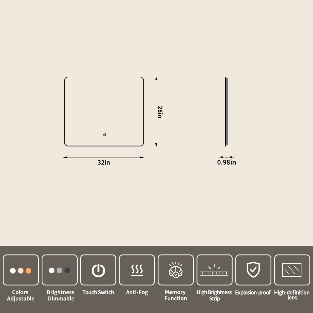 Yishare Rectangular Frameless Defogging Explosion-Proof Radar-Sensing Bathroom Mirror