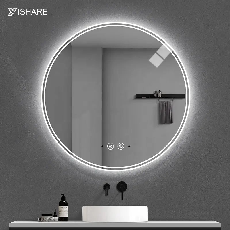 Classic modern round bathroom mirror smart LED lighting backlit transparent mirror on the market classic design modern bathroom mirror