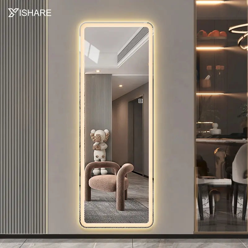 NewType Modern Rectangle Full Body Mirror Touch Button LED Lighting Economical Barber Mirror for Bedroom Interior Decor IP44