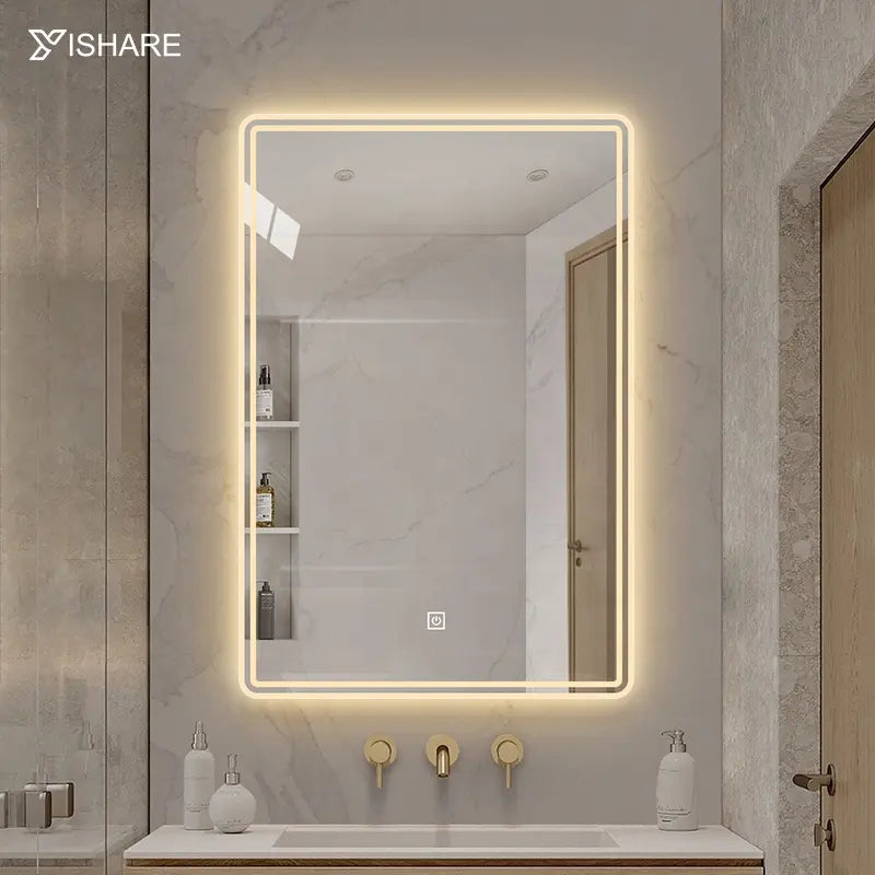 Factory Direct Sell Compact Illuminated Energy Efficient Clock Bathroom Vanity Lighted Mirror for Home Hotel Project