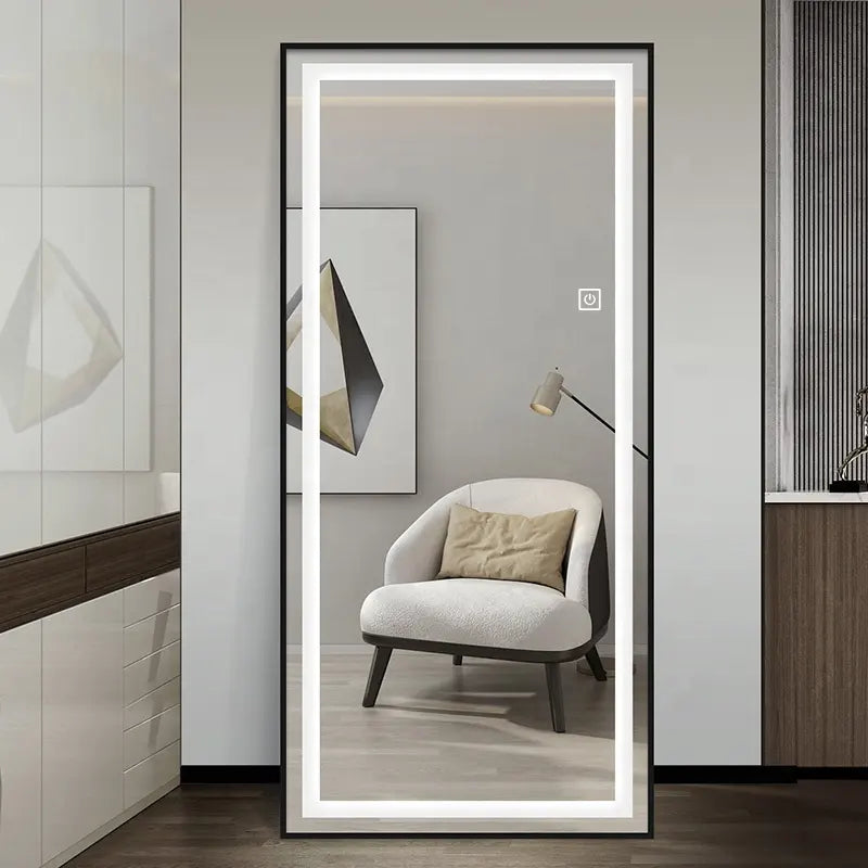 Factory Direct Sale Aluminium Alloy Frame Rectangular Full Body Mirror with Touch LED Bedrroom Dressing Mirrors Wall Usage