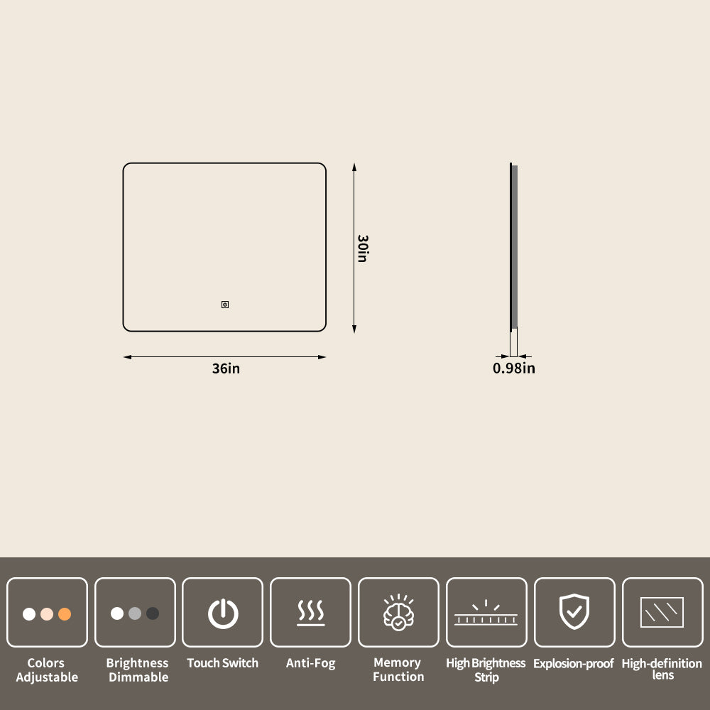 Yishare Rectangular Frameless Defogging Explosion-Proof Radar-Sensing Bathroom Mirror