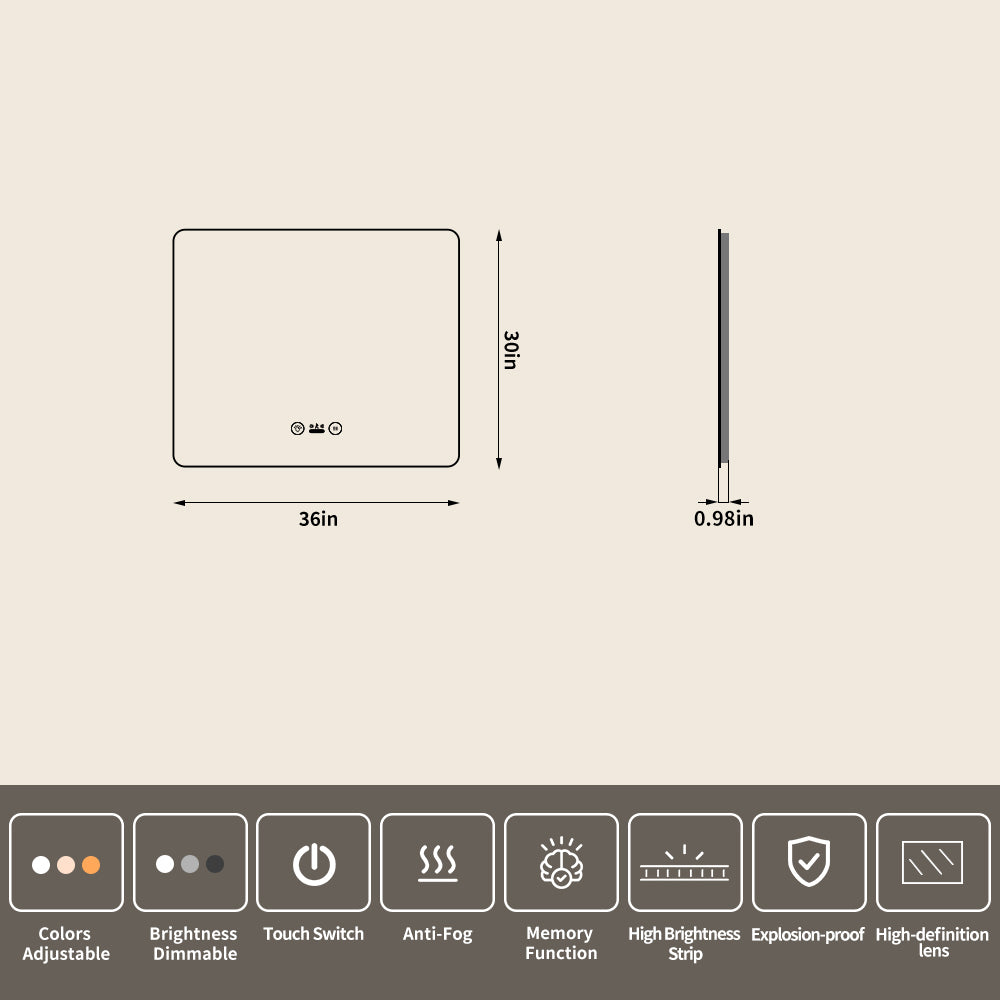 Yishare Rectangular Frameless Defogging Explosion-Proof Radar-Sensing Bathroom Mirror