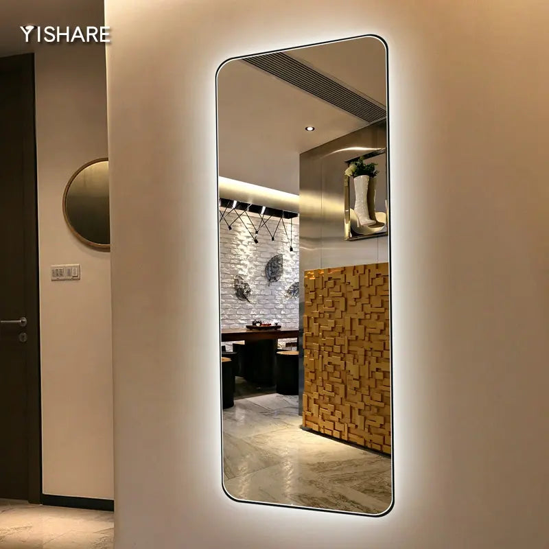 Yishare New Design Barber Shop Mirror Home Decor Touch Sensor Switch Wall Hanging Lighted Smart Led Dressing Mirror with Light