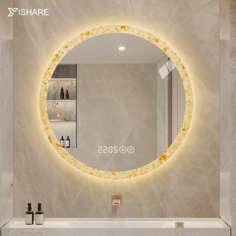 Factory Direct Sell Round Led Big Salon Framed Light Bathroom Makeup Mirror Acrylic Metal Frame Vanity Mirror