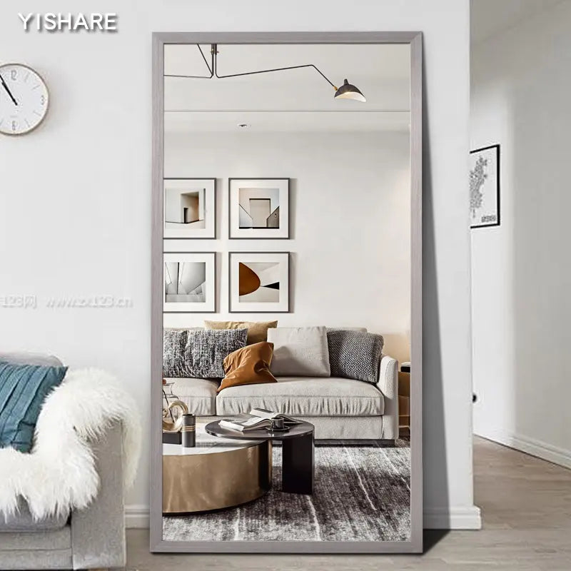 Modern Style Large Full-Length Wall-Mounted Dressing Mirror with Illuminated Stand Wood Frame for Bedroom or Home or Hotel Use