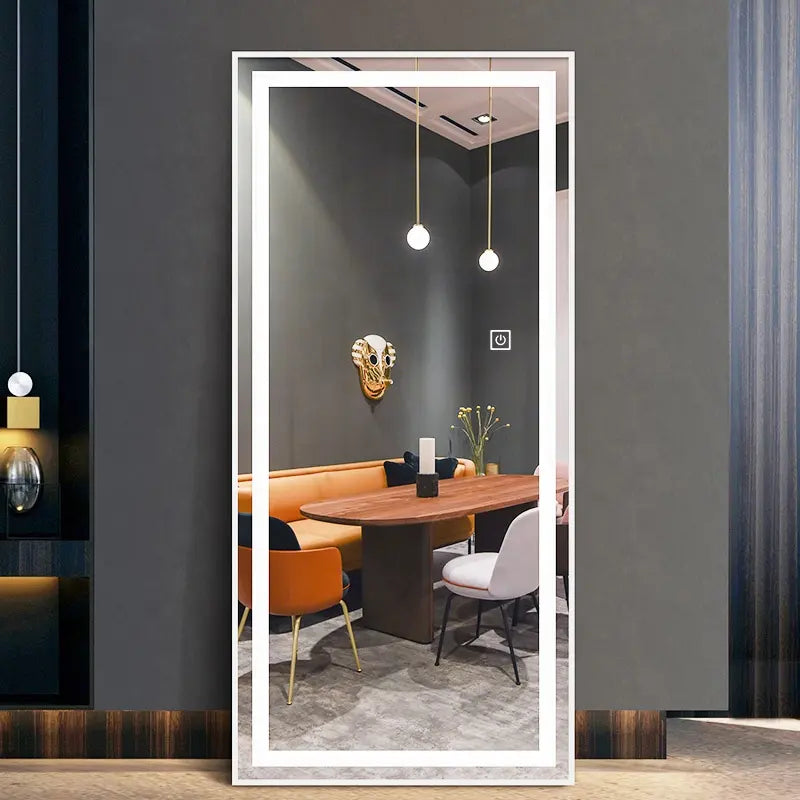 Factory Direct Sale Aluminium Alloy Frame Rectangular Full Body Mirror with Touch LED Bedrroom Dressing Mirrors Wall Usage
