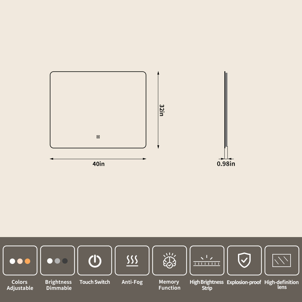 Yishare Rectangular Frameless Defogging Explosion-Proof Radar-Sensing Bathroom Mirror