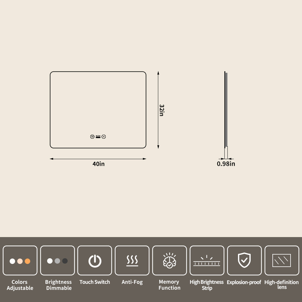 Yishare Rectangular Frameless Defogging Explosion-Proof Radar-Sensing Bathroom Mirror