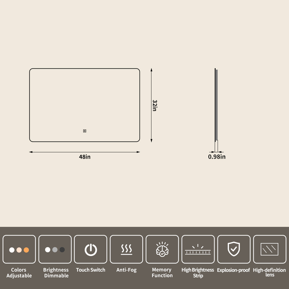 Yishare Rectangular Frameless Defogging Explosion-Proof Radar-Sensing Bathroom Mirror