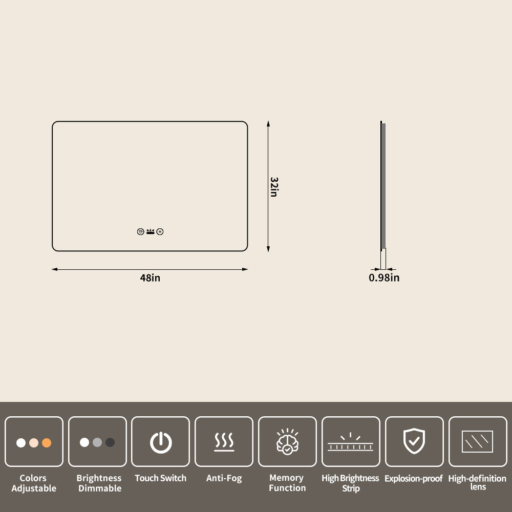 Yishare Rectangular Frameless Defogging Explosion-Proof Radar-Sensing Bathroom Mirror