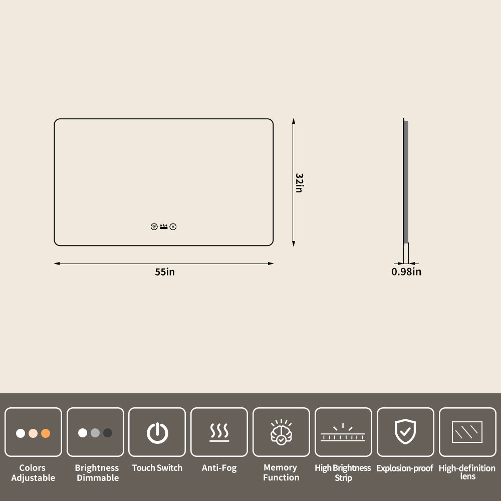 Yishare Rectangular Frameless Defogging Explosion-Proof Radar-Sensing Bathroom Mirror
